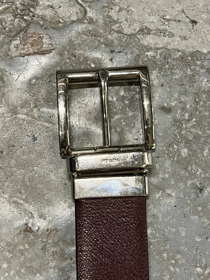 2000s Prada Two Sides Blue & Brown Reversible Leather Belt KqpyPSd 5