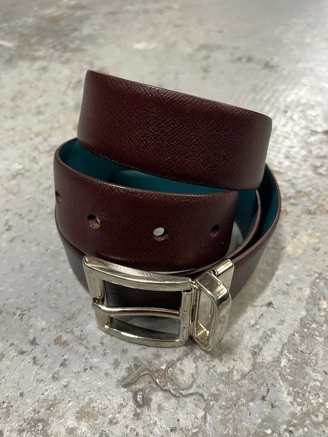 2000s Prada Two Sides Blue & Brown Reversible Leather Belt KqpyPSd 1