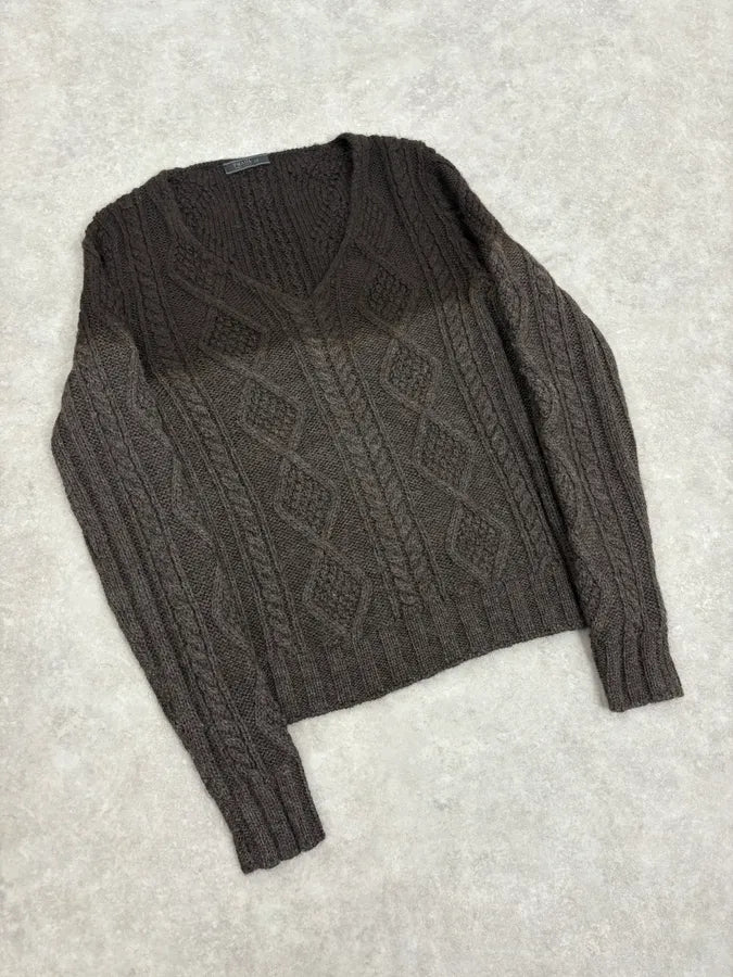 2000s Prada V-Neck Black Wool Sweater fjheUfN 3