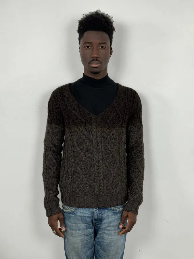 2000s Prada V-Neck Black Wool Sweater fjheUfN 1