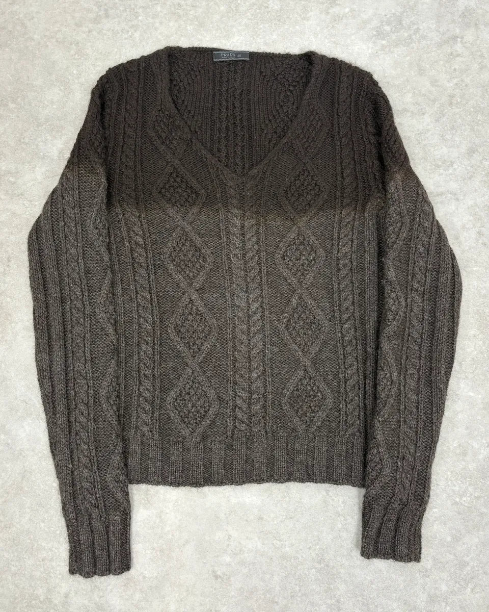 2000s Prada V-Neck Black Wool Sweater fjheUfN 0