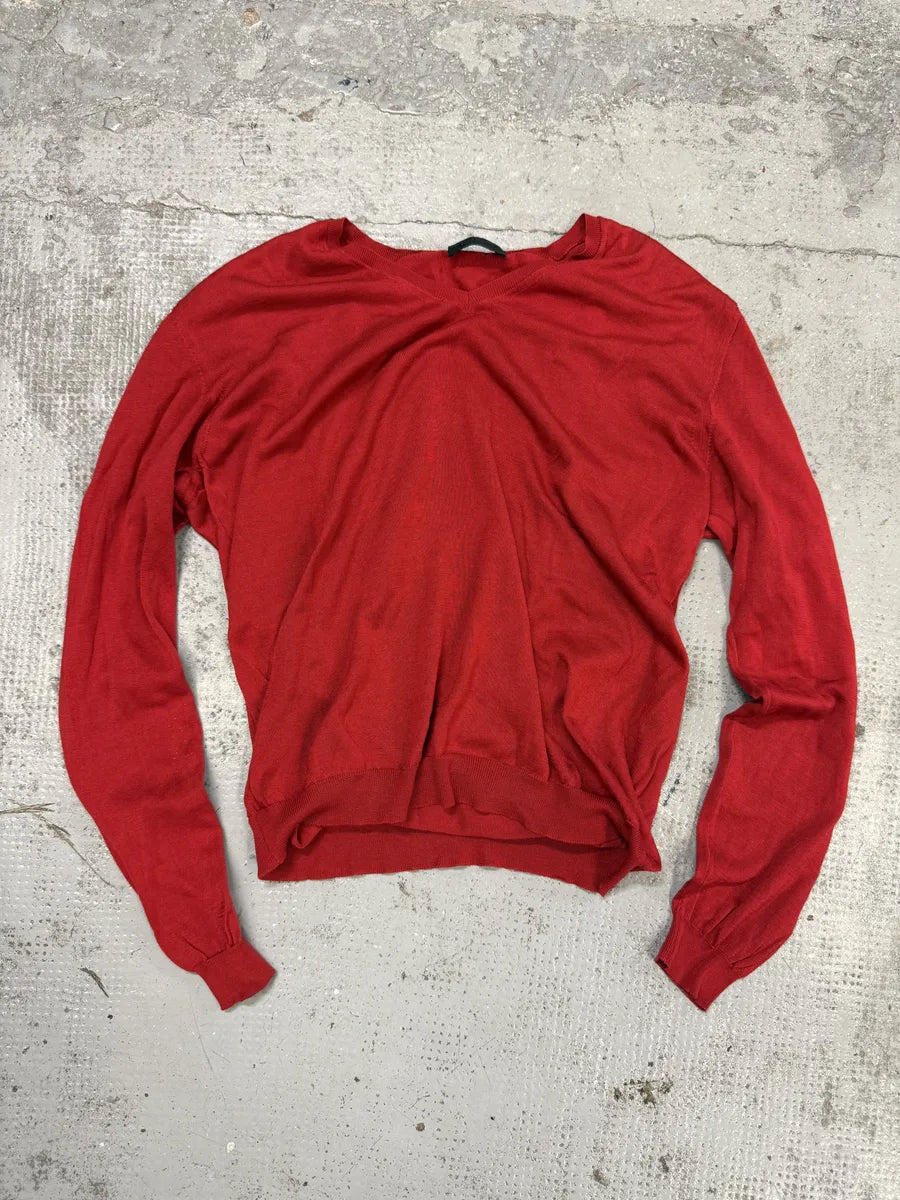 2000s Prada V-Neck Red Glamour Sweater AbLjnoj 2