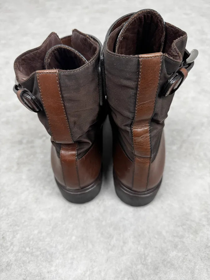 2000s Prada Vibram Brown Leather & Nylon Cargo Boots SvzAexF 3