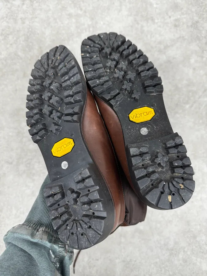 2000s Prada Vibram Brown Leather & Nylon Cargo Boots SvzAexF 4