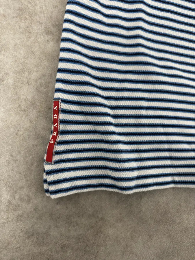 2000s Prada White & Navy Linea Rossa Polo Shirt khRgsRQ 6
