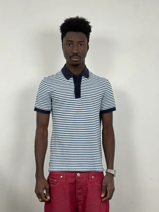 2000s Prada White & Navy Linea Rossa Polo Shirt khRgsRQ 1