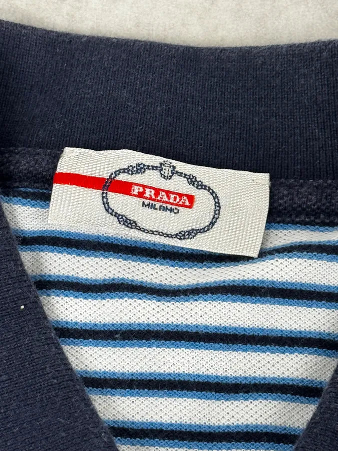2000s Prada White & Navy Linea Rossa Polo Shirt khRgsRQ 7