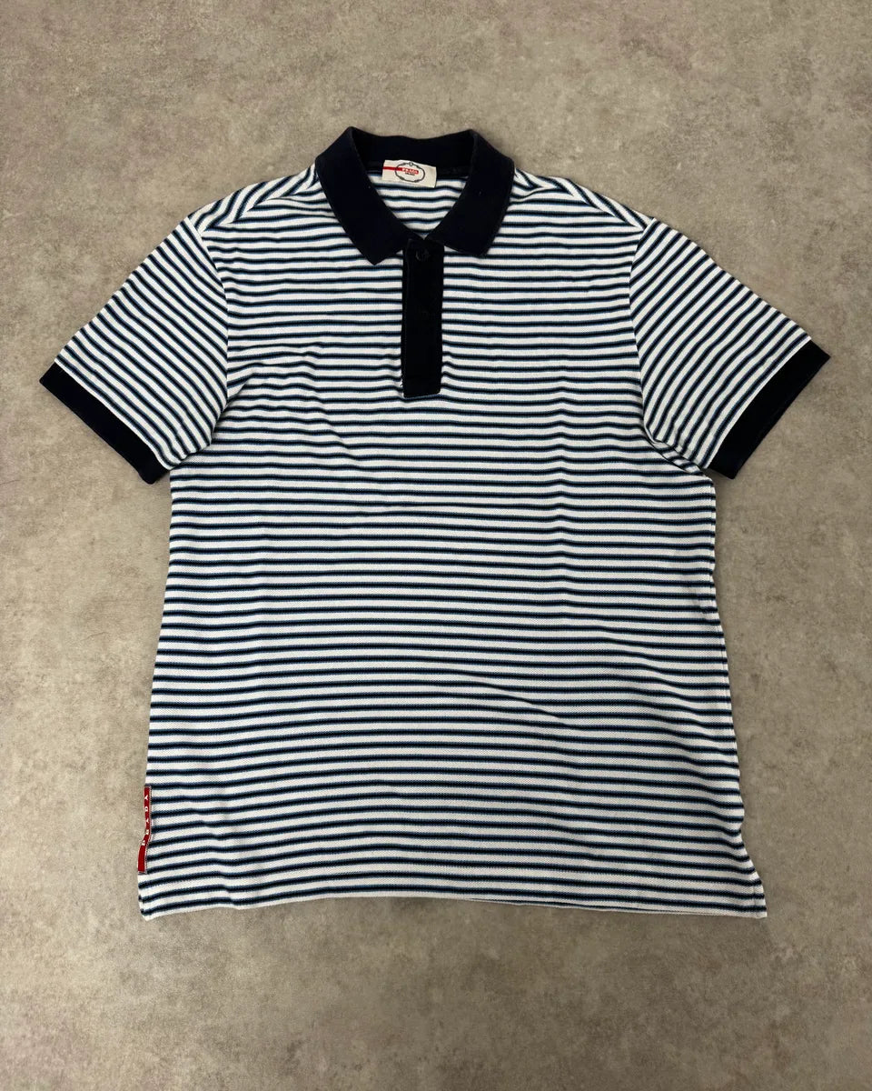 2000s Prada White & Navy Linea Rossa Polo Shirt khRgsRQ 0