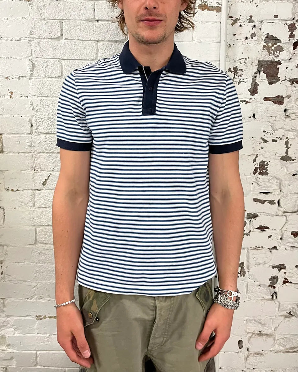 2000s Prada White & Navy Linea Rossa Striped Polo IuJKNDN 0
