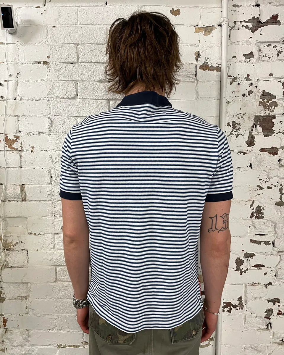 2000s Prada White & Navy Linea Rossa Striped Polo IuJKNDN 1