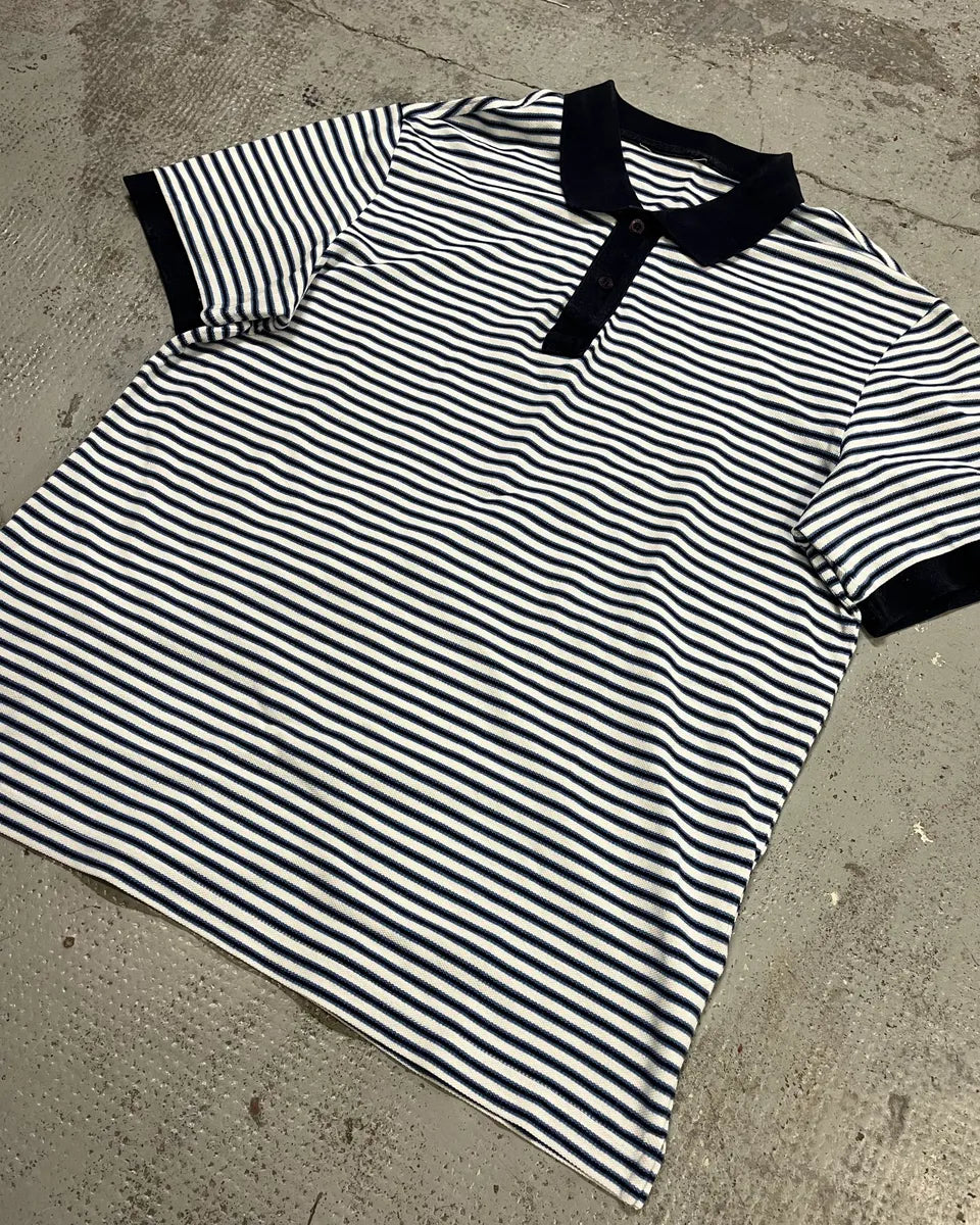 2000s Prada White & Navy Linea Rossa Striped Polo IuJKNDN 3