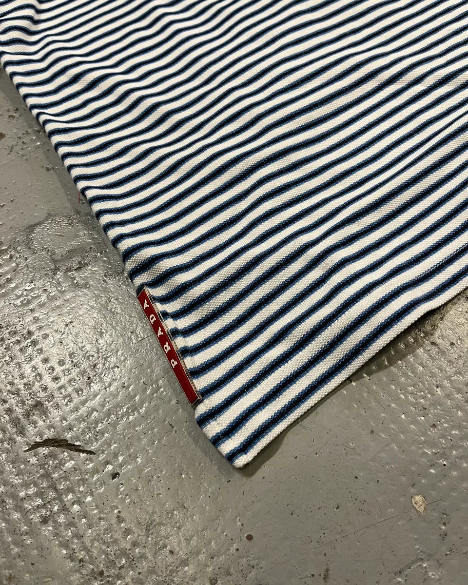 2000s Prada White & Navy Linea Rossa Striped Polo IuJKNDN 6