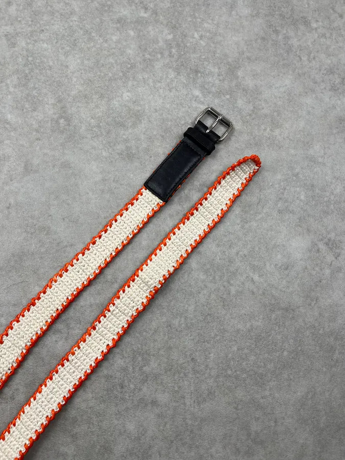 2000s Prada White & Orange Braided Canvas Belt awnGoke 3