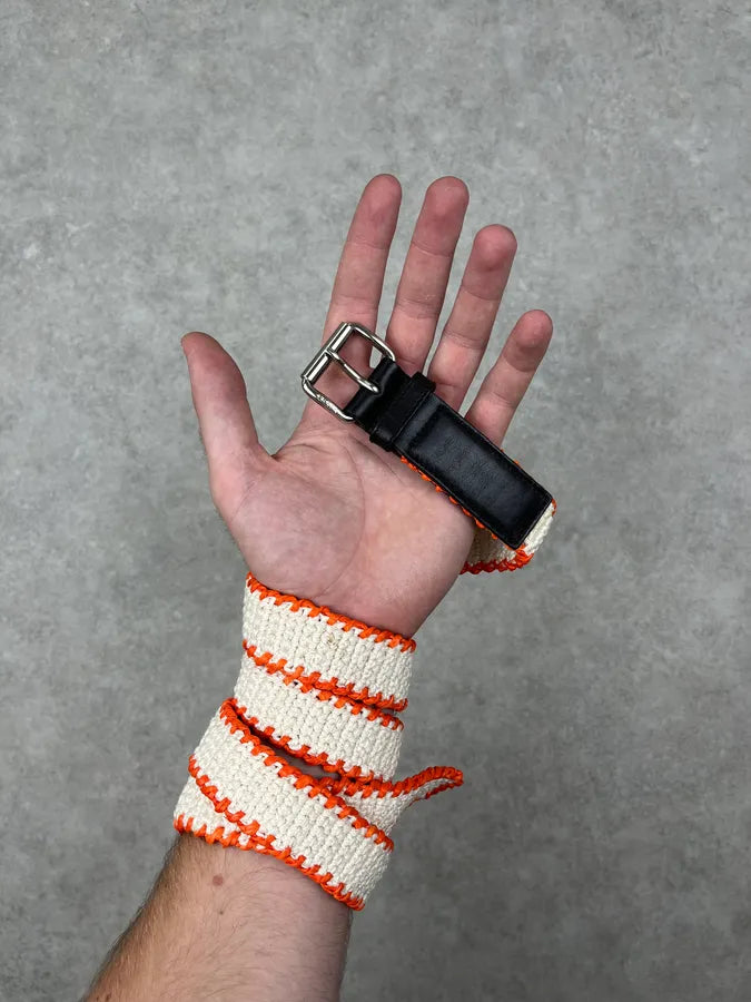 2000s Prada White & Orange Braided Canvas Belt awnGoke 1