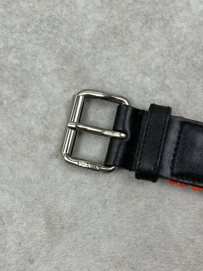 2000s Prada White & Orange Braided Canvas Belt awnGoke 5