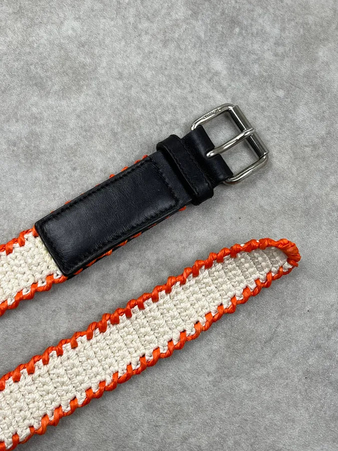 2000s Prada White & Orange Braided Canvas Belt awnGoke 4
