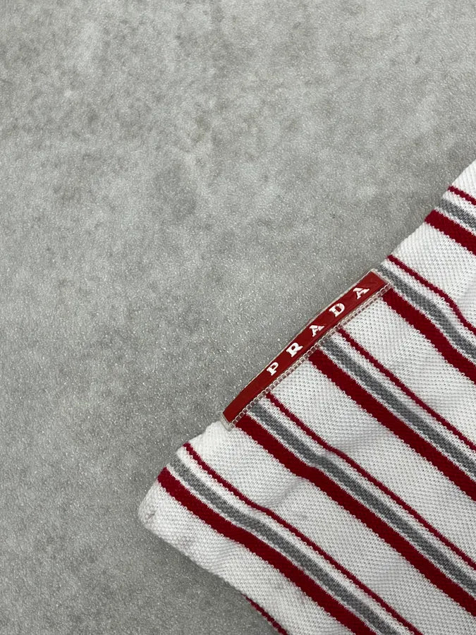2000s Prada White & Red Stripes Polo QVNnUcI 6