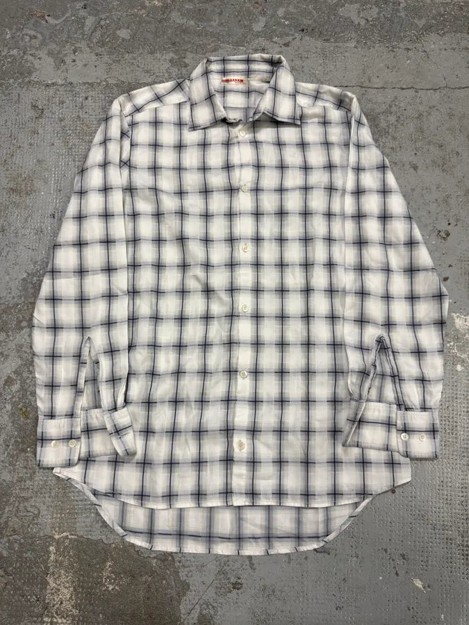 2000s Prada White Blue Checkered Shirt htdErWk 0