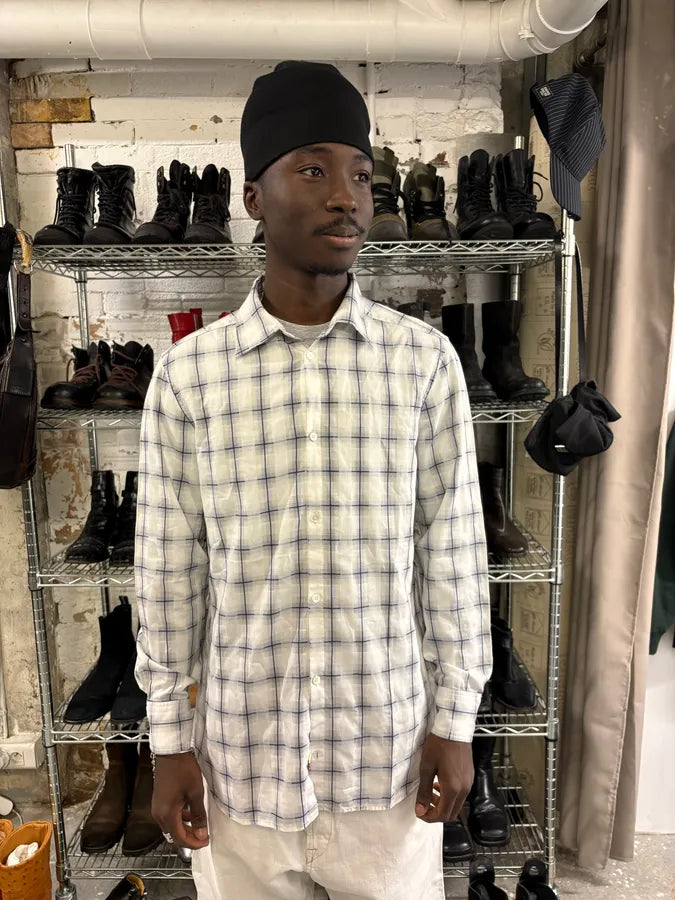 2000s Prada White Blue Checkered Shirt htdErWk 1
