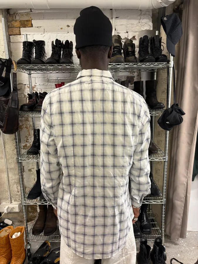 2000s Prada White Blue Checkered Shirt htdErWk 2