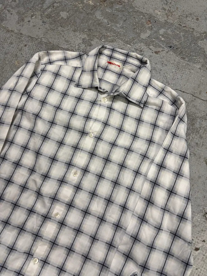 2000s Prada White Blue Checkered Shirt htdErWk 3