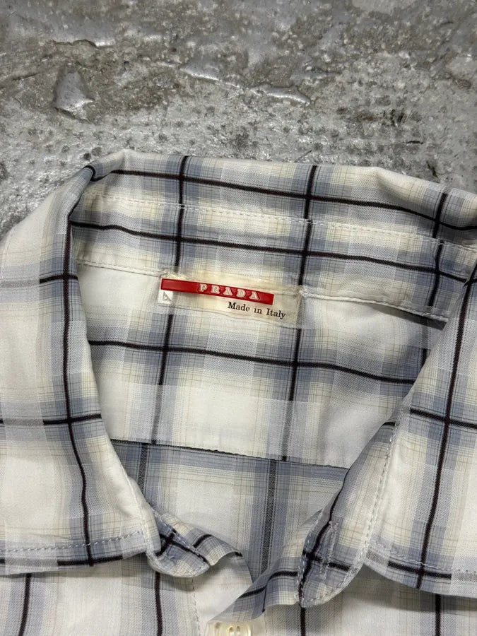 2000s Prada White Blue Checkered Shirt htdErWk 6