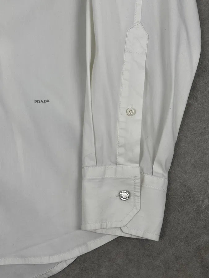2000s Prada White Classic Mini Logo Shirt aQrFBrS 7