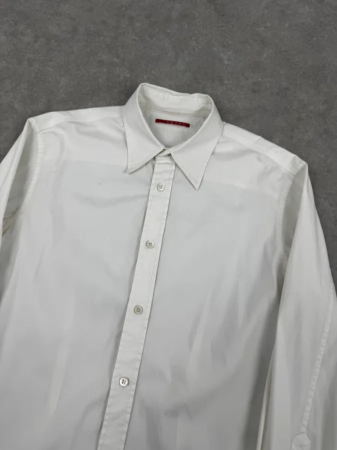2000s Prada White Classic Mini Logo Shirt aQrFBrS 4