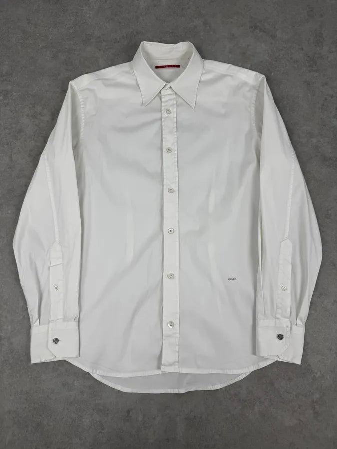 2000s Prada White Classic Mini Logo Shirt aQrFBrS 0