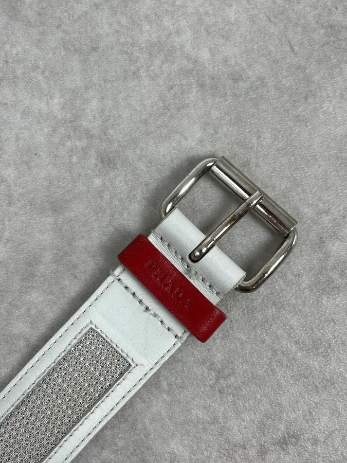 2000s Prada White Hybrid Leather Tactical Belt eouDzKw 5