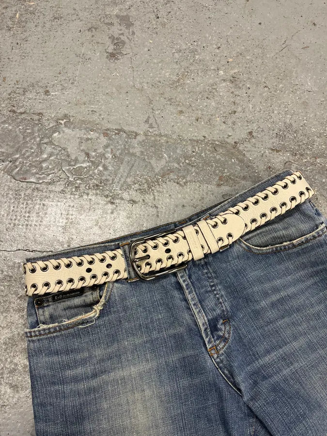 2000s Prada White Laced Eyled Leather Belt MuCYfEH 1