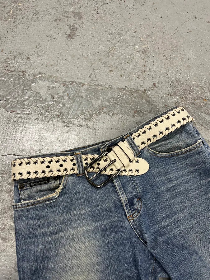 2000s Prada White Laced Eyled Leather Belt MuCYfEH 2