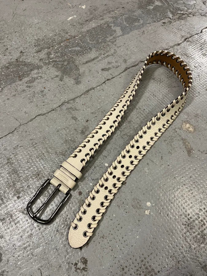 2000s Prada White Laced Eyled Leather Belt MuCYfEH 3