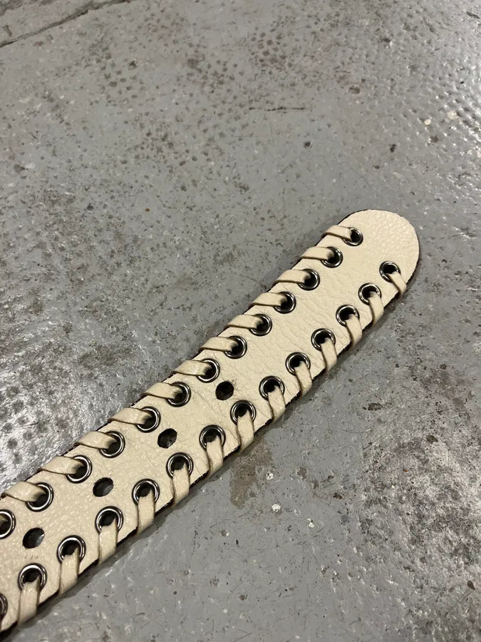 2000s Prada White Laced Eyled Leather Belt MuCYfEH 6