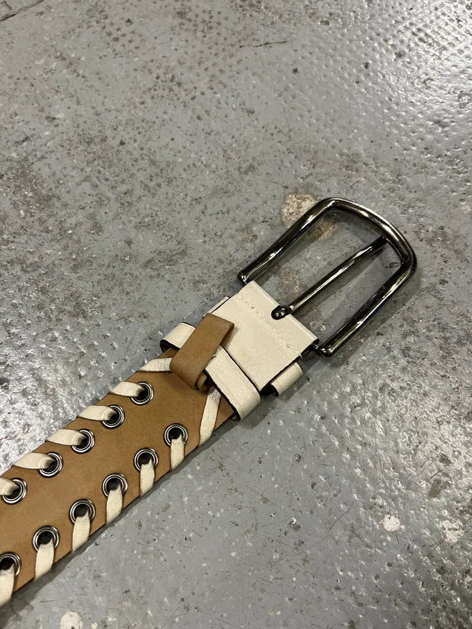 2000s Prada White Laced Eyled Leather Belt MuCYfEH 7