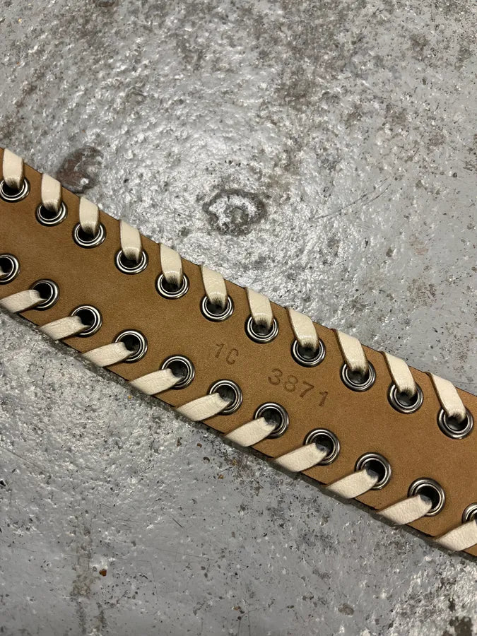 2000s Prada White Laced Eyled Leather Belt MuCYfEH 9