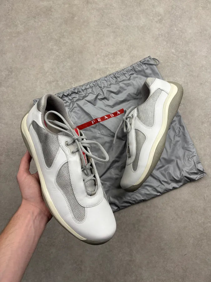 2000s Prada White Leather Americas Cup Sneakers eQzraHS 0