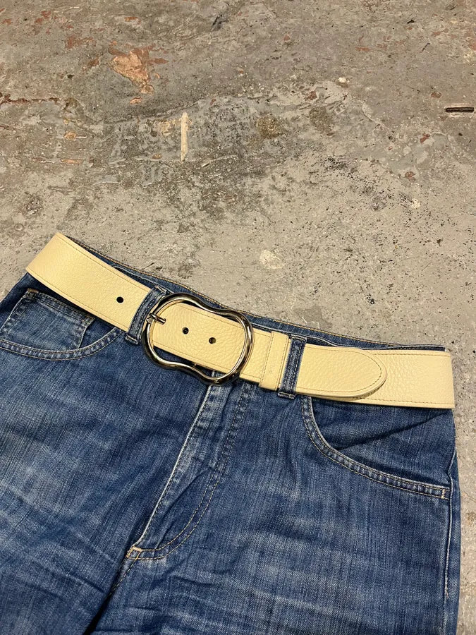 2000s Prada White Leather Signature Buckle Belt pQDtnji 1