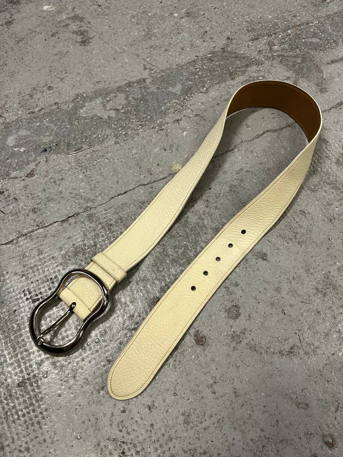 2000s Prada White Leather Signature Buckle Belt pQDtnji 3