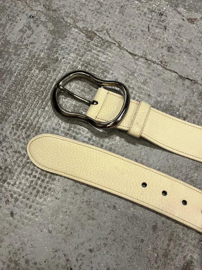 2000s Prada White Leather Signature Buckle Belt pQDtnji 4