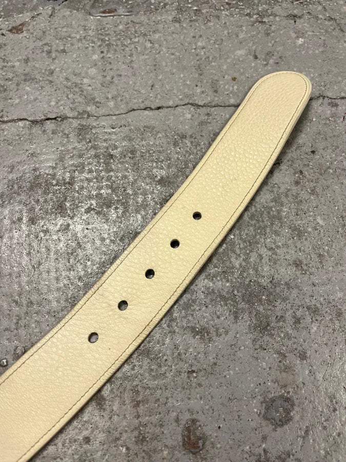 2000s Prada White Leather Signature Buckle Belt pQDtnji 6