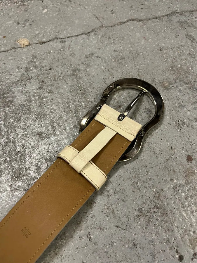 2000s Prada White Leather Signature Buckle Belt pQDtnji 7