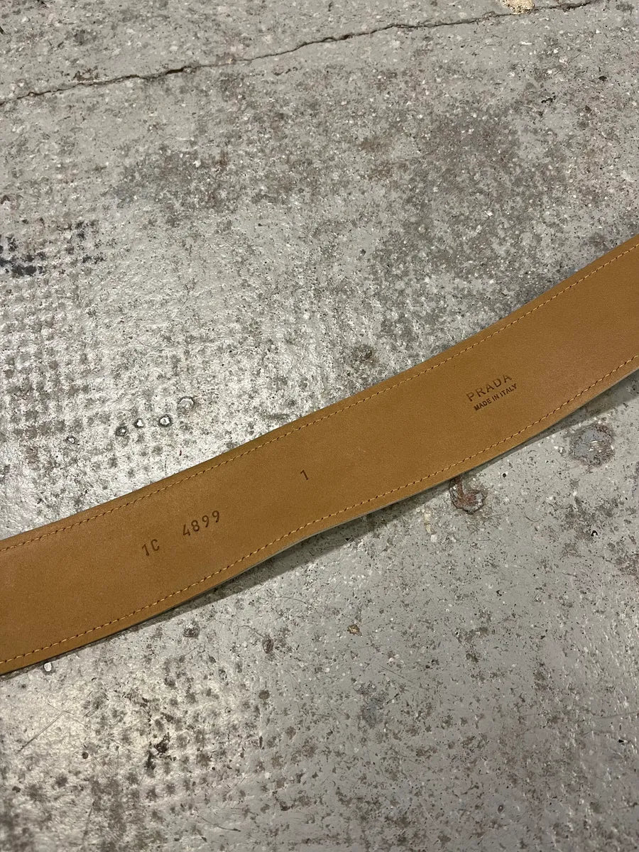 2000s Prada White Leather Signature Buckle Belt pQDtnji 9