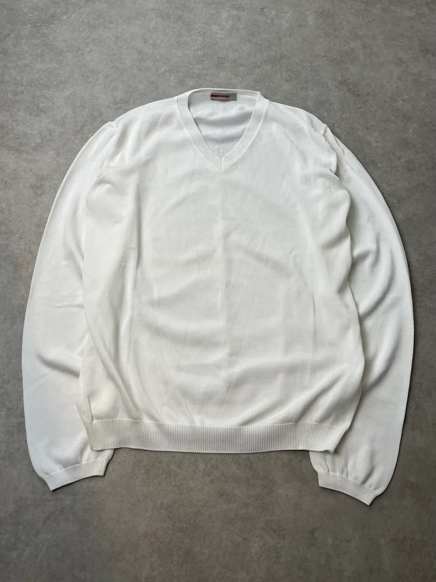 2000s Prada White V-Neck Sweater ZGTCwvv 0