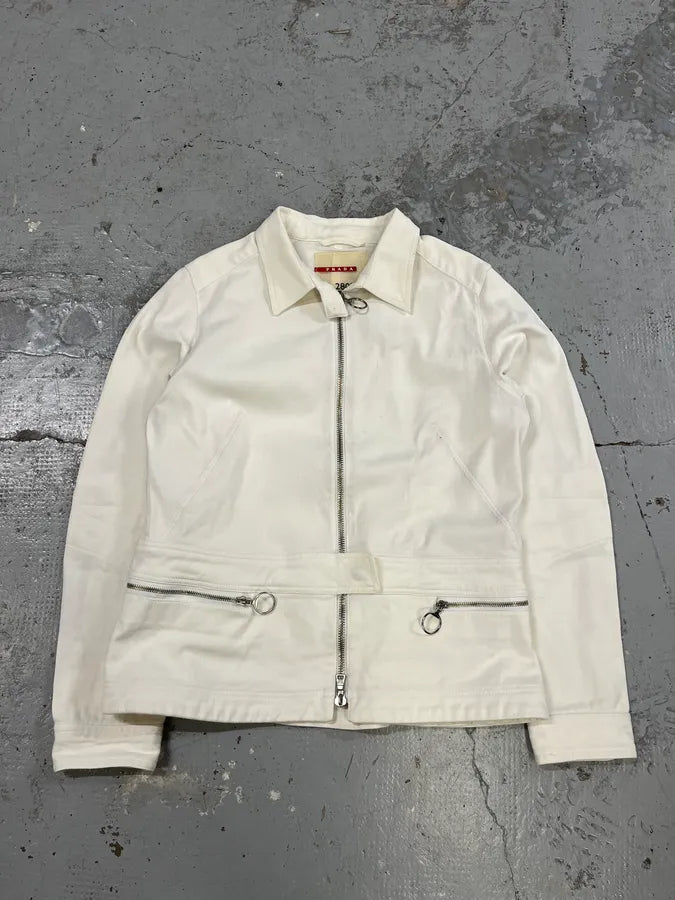 2000s Prada White Zip Up Jacket CtkwKlB 0