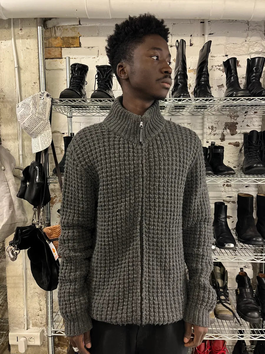 2000s Prada Wool & Kashmere Grey Knit Zip-up Sweater lKFEfjX 0