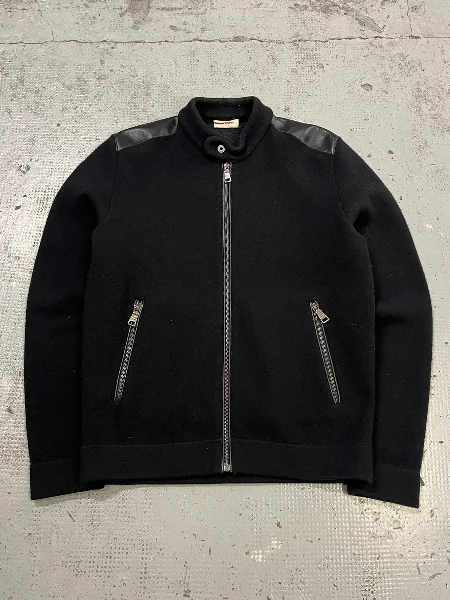 2000s Prada Wool & Leather Shoulder Black Zip-Up Sweater nXVRUbX 2