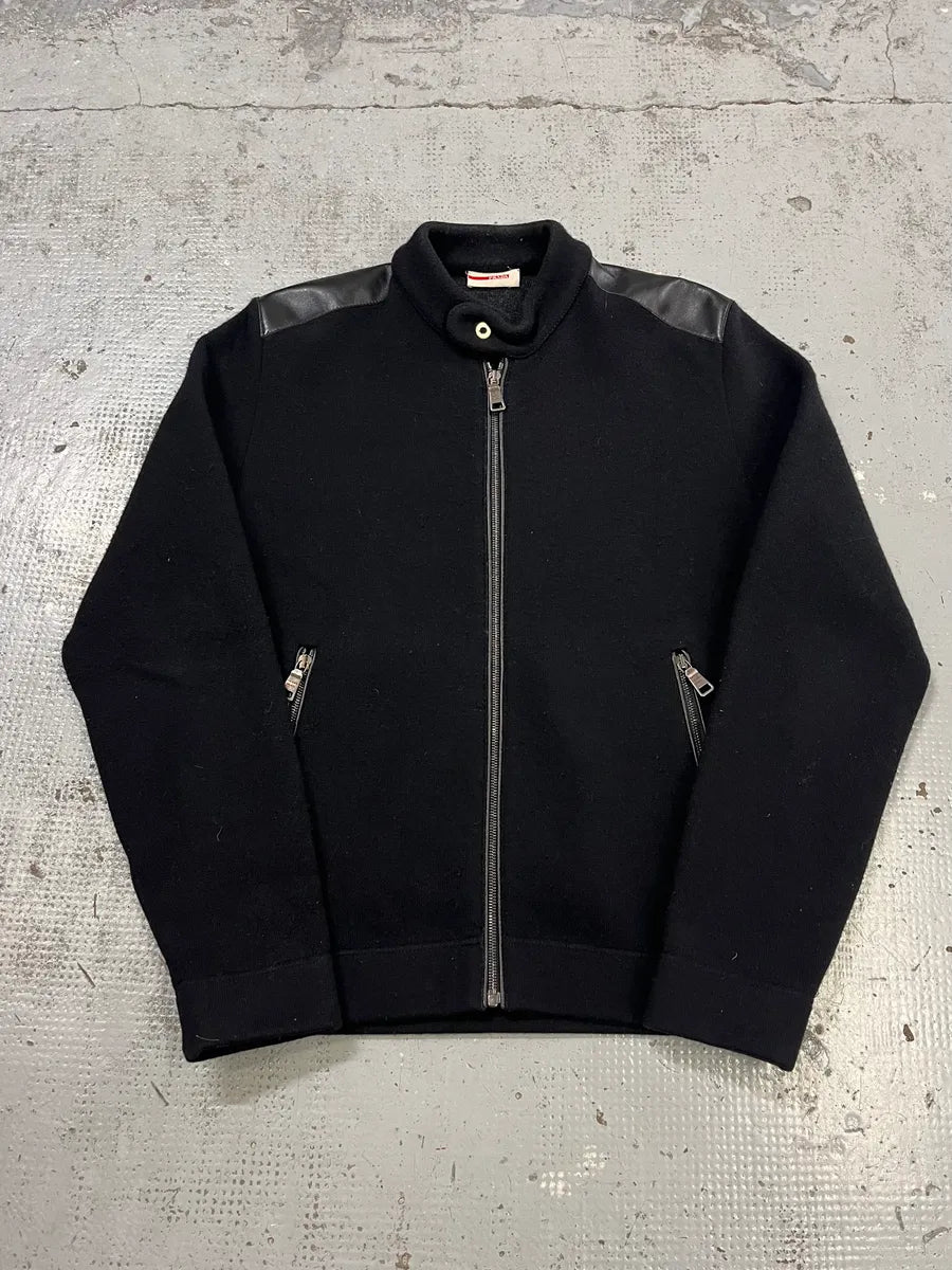 2000s Prada Wool & Leather Shoulder Black Zip-Up Sweater nXVRUbX 3