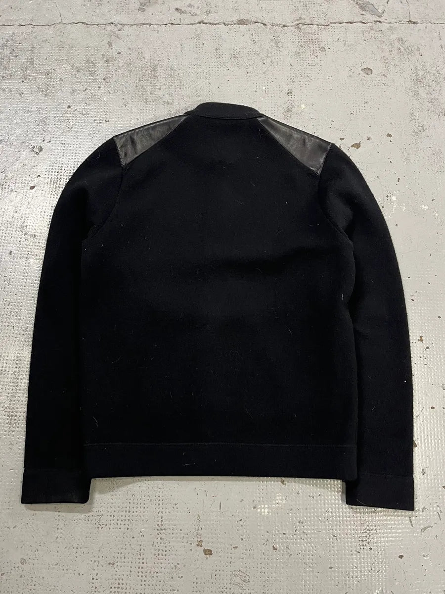 2000s Prada Wool & Leather Shoulder Black Zip-Up Sweater nXVRUbX 6