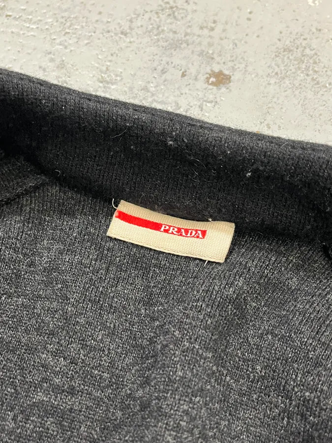 2000s Prada Wool & Leather Shoulder Black Zip-Up Sweater nXVRUbX 8